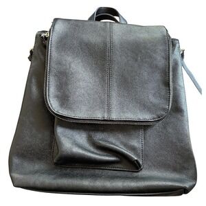 Convertible INC Backpack Purse Shoulder Bag Flap Closure Black 12 x 11"